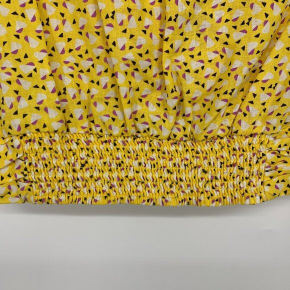 Free People Crop Top Linen Butter Yellow Havana Honey Blouse V Neck - Picture 8 of 8